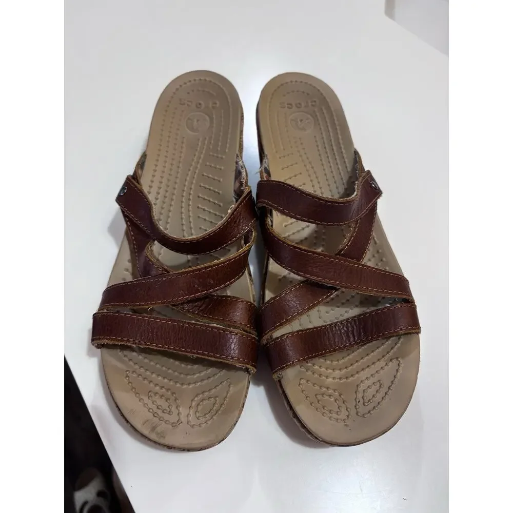 Womens Crocs A-Leigh size 9 Strappy Cork Wedge Sandals